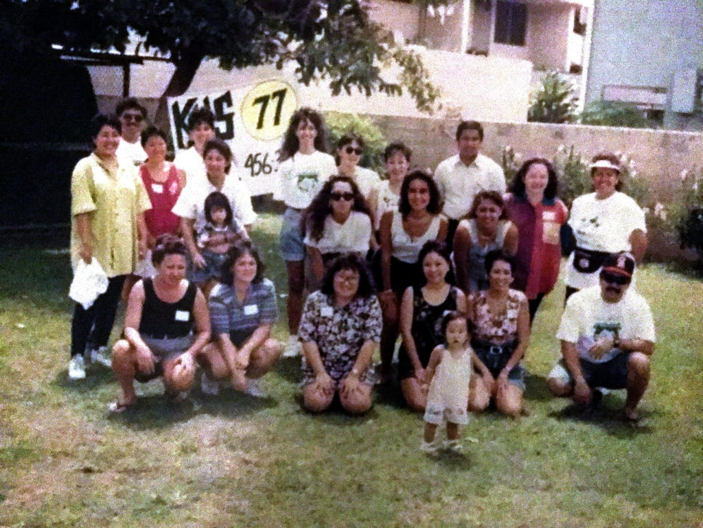 First Kaimuki High School Class of 1977 reunion in 1993 at Old Honolulu Stadium Park. Can you identify everyone?